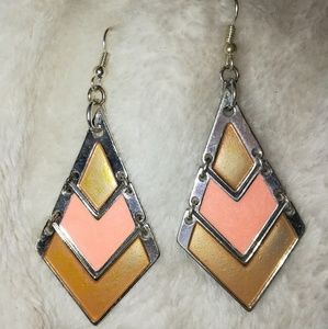 PEACH & PINK SILVER CHEVRON EARRINGS